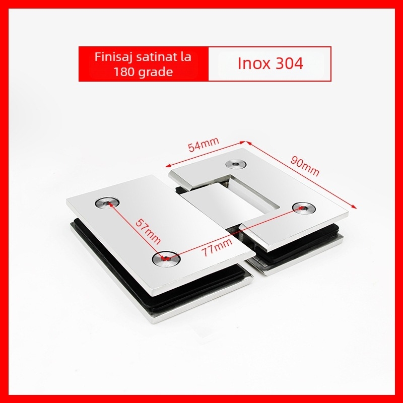 Balama din oțel inoxidabil pentru ușa de duș din sticlă – Model 90° sudură, oțel inoxidabil 304, finisaj pulverizat, marca Keding