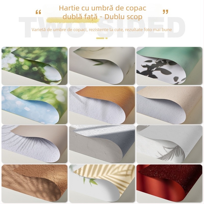 Fundal dublu față 3D cu umbră de copac din hârtie pentru fotografie de mâncare, frumusețe și machiaj cu telefonul mobil