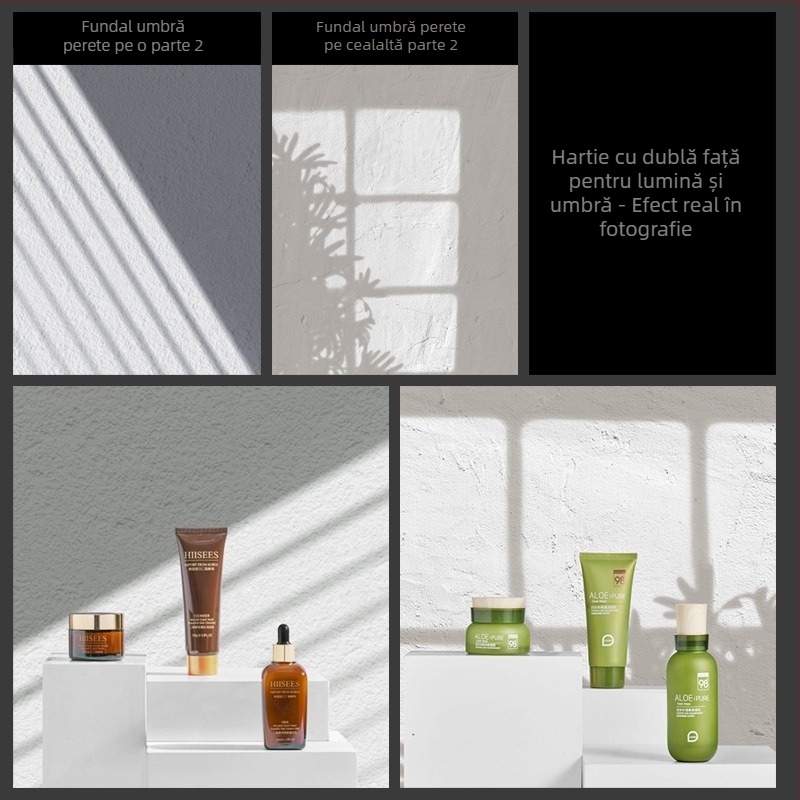 Fundal dublu față 3D cu umbră de copac din hârtie pentru fotografie de mâncare, frumusețe și machiaj cu telefonul mobil