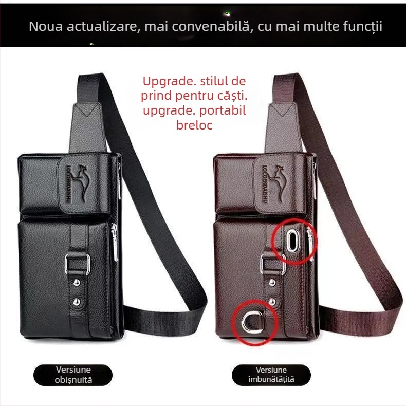 Gențiță de talie pentru bărbați din piele PU, impermeabilă, căptușeală poliester, stil stradal, pentru călătorii de afaceri