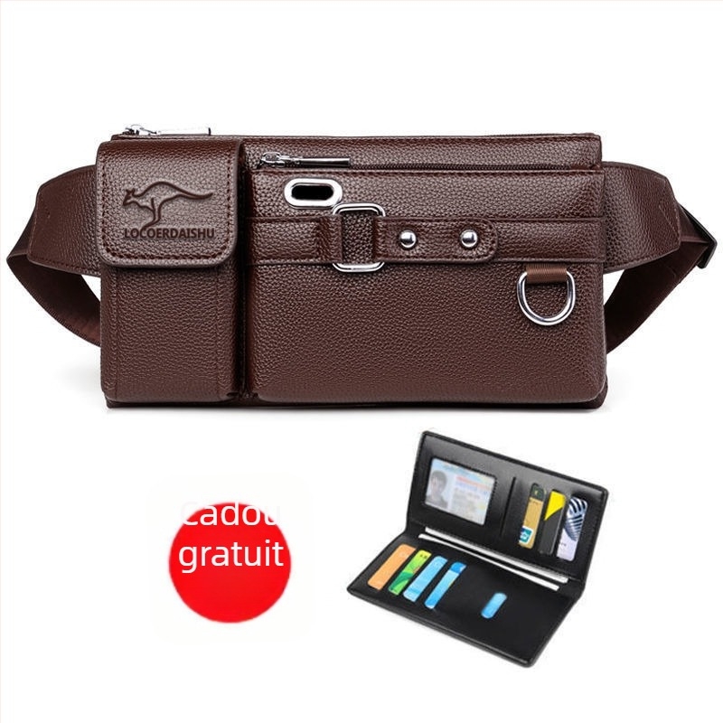 Gențiță de talie pentru bărbați din piele PU, impermeabilă, căptușeală poliester, stil stradal, pentru călătorii de afaceri