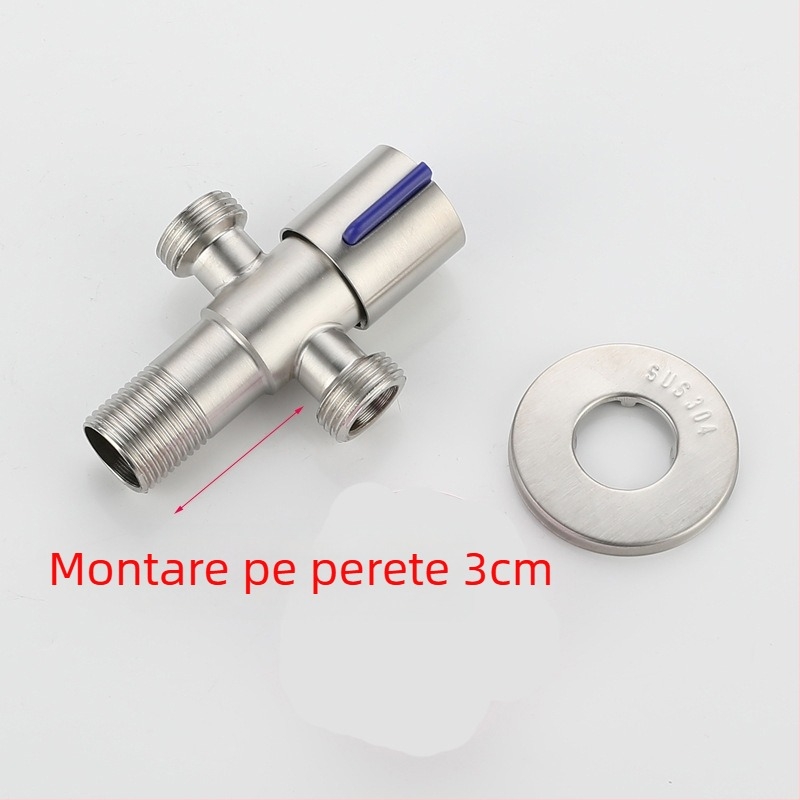 Valvă din oțel inoxidabil 304, 3- căi unghiulară, 1-in 2-out, montaj în perete, pentru toaletă, boiler, baie și bucătărie