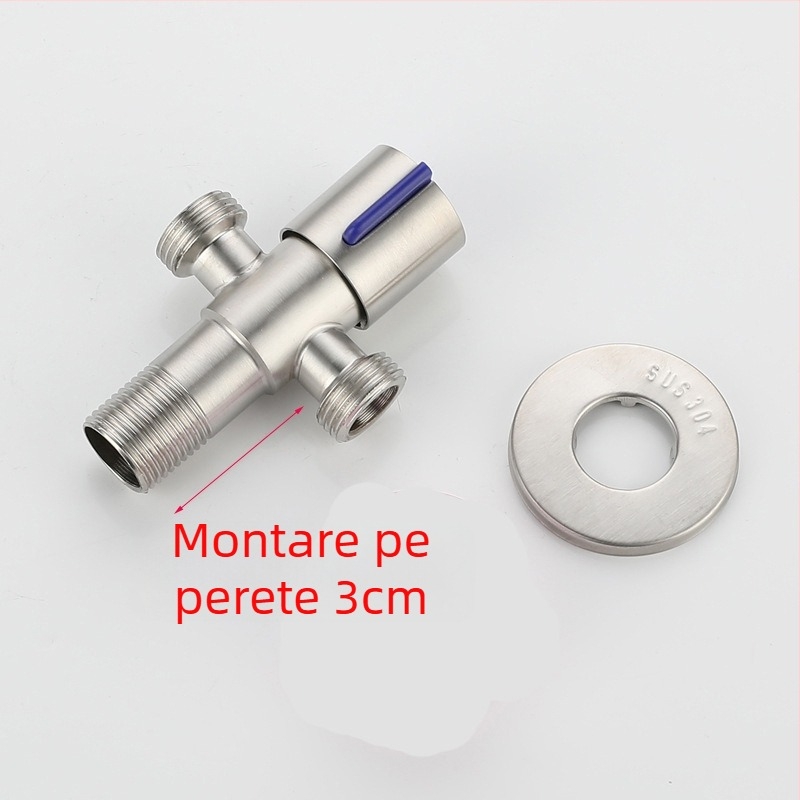 Valvă din oțel inoxidabil 304, 3- căi unghiulară, 1-in 2-out, montaj în perete, pentru toaletă, boiler, baie și bucătărie