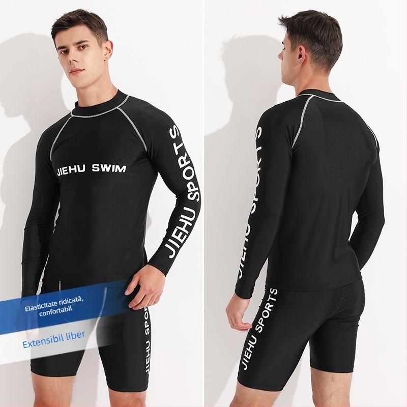 Costum de baie pentru bărbați cu mâneci lungi, uscare rapidă și protecție UV, set din două piese, material poliester-elastan (80–90% elastan), căptușeală poliester-elastan, 400 g