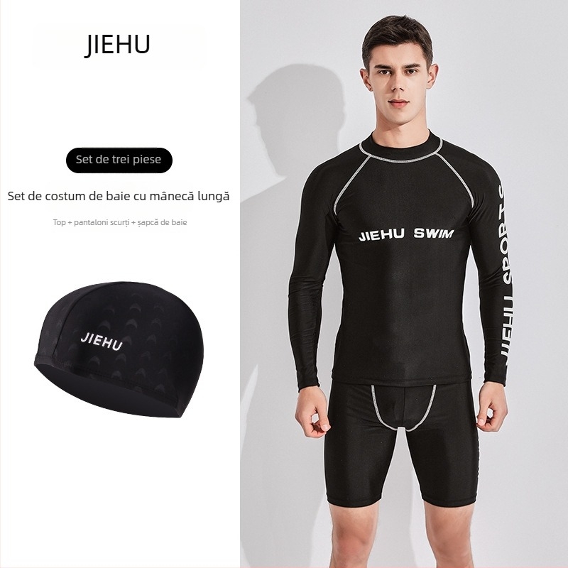 Costum de baie pentru bărbați cu mâneci lungi, uscare rapidă și protecție UV, set din două piese, material poliester-elastan (80–90% elastan), căptușeală poliester-elastan, 400 g