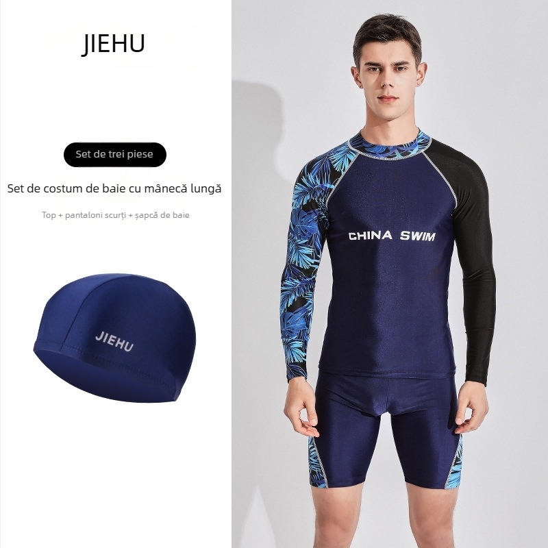 Costum de baie pentru bărbați cu mâneci lungi, uscare rapidă și protecție UV, set din două piese, material poliester-elastan (80–90% elastan), căptușeală poliester-elastan, 400 g