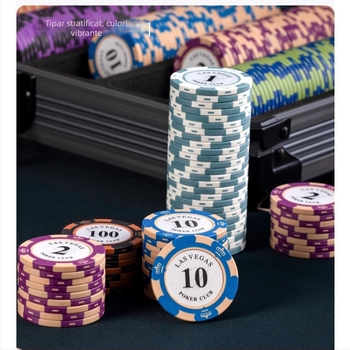 Set poker cu jetoane din lut pentru Texas Hold'em, cutie din aluminiu, construcție din oțel inoxidabil, design unghi drept, model YTH960467850261