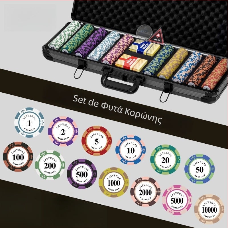 Set poker cu jetoane din lut pentru Texas Hold'em, cutie din aluminiu, construcție din oțel inoxidabil, design unghi drept, model YTH960467850261