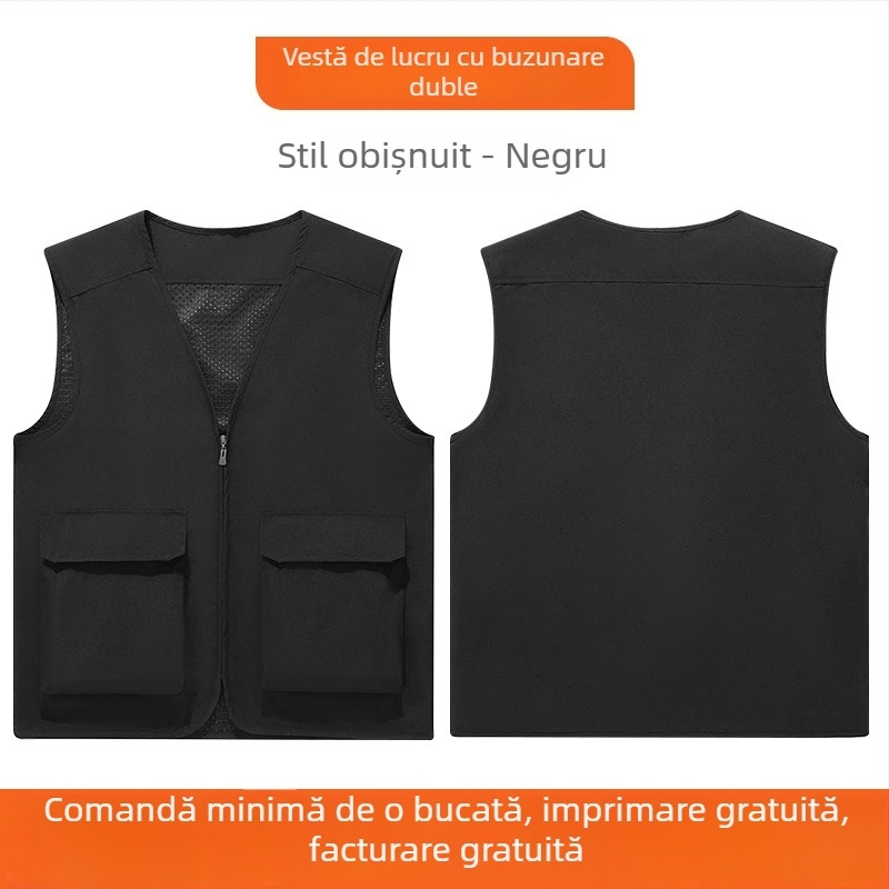 Vesta de lucru cu mai multe buzunare și logo personalizat pentru echipe corporative, fotografie și pescuit