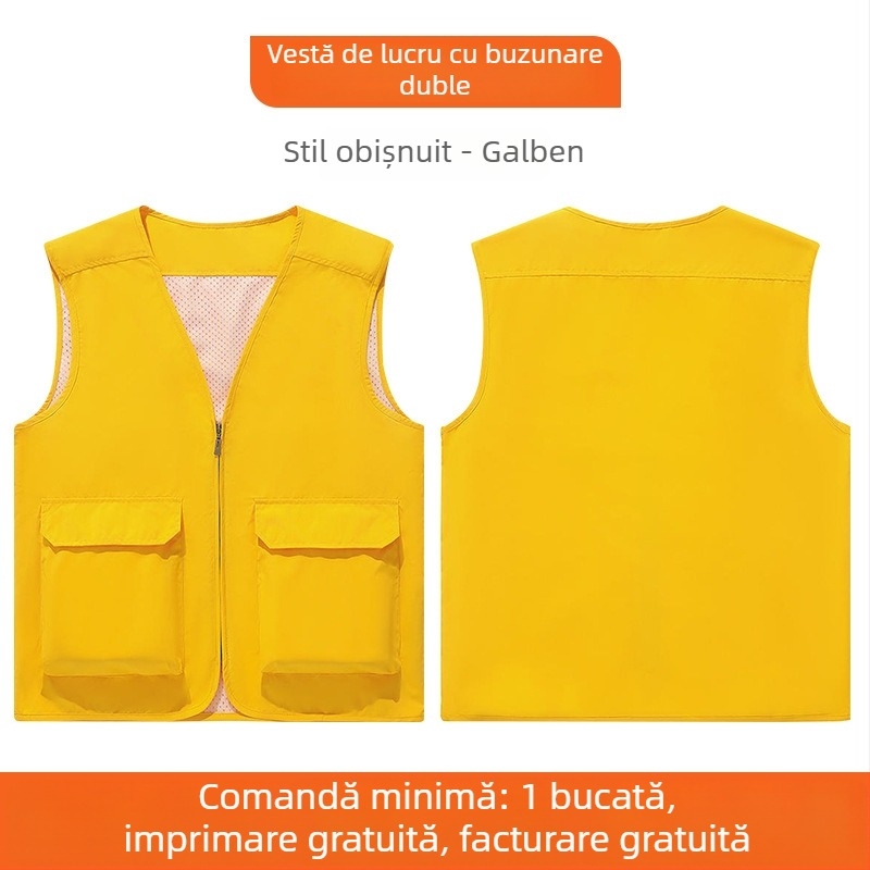 Vesta de lucru cu mai multe buzunare și logo personalizat pentru echipe corporative, fotografie și pescuit