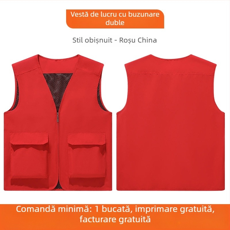 Vesta de lucru cu mai multe buzunare și logo personalizat pentru echipe corporative, fotografie și pescuit