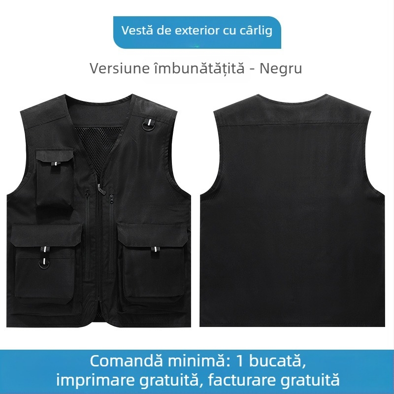 Vesta de lucru cu mai multe buzunare și logo personalizat pentru echipe corporative, fotografie și pescuit
