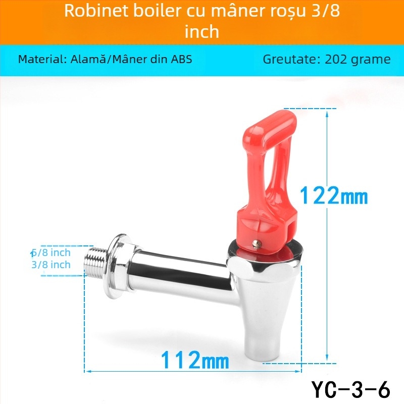 Robinet electric pentru boiler — structură din cupru, miez de supapă din cupru, temperat ure de lucru 0–100 °C, presiune nominală 0,5 MPa, SASO certificat
