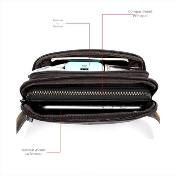 Geantă de talie pentru bărbați din piele naturală, piele de vițel în stratul superior, impermeabilă și rezistentă la uzură, model 8966/8977