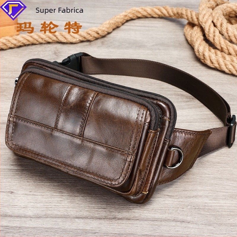 Geantă de talie pentru bărbați din piele naturală, piele de vițel în stratul superior, impermeabilă și rezistentă la uzură, model 8966/8977