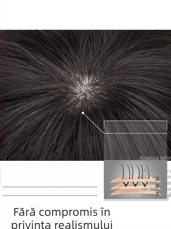 Bloc de înlocuire a părului pe creștet cu breton, păr din fire rezistente la temperatură înalte, vopsire fără încălzire, potrivit pentru toate tonurile de piele