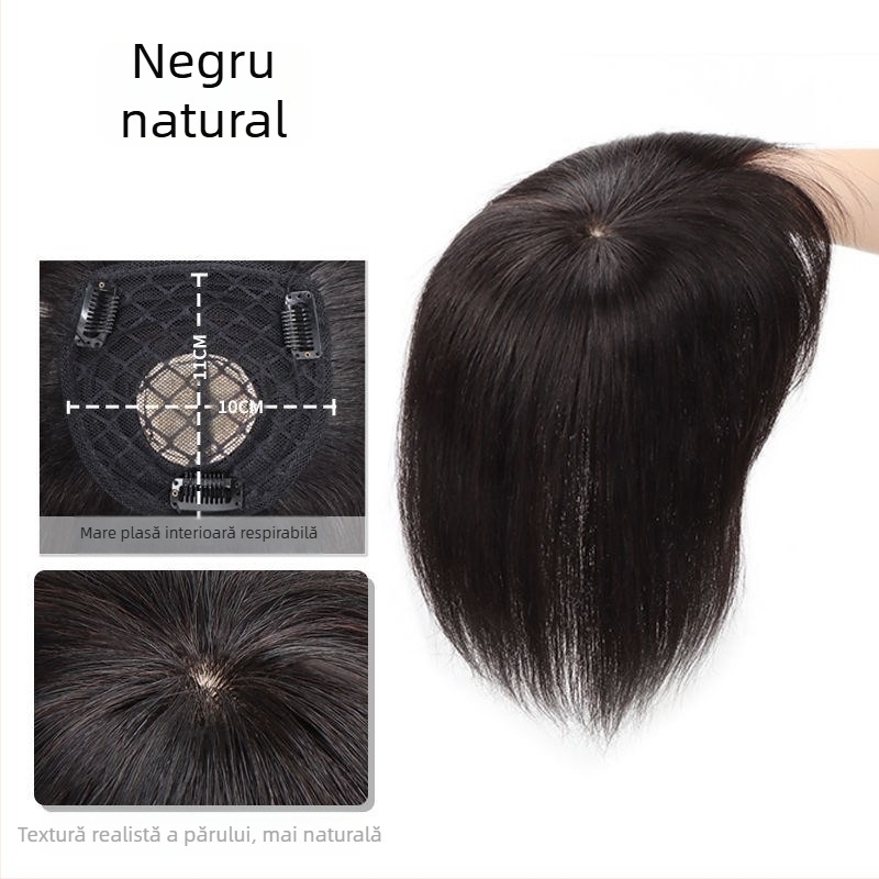 Bloc de înlocuire a părului pe creștet cu breton, păr din fire rezistente la temperatură înalte, vopsire fără încălzire, potrivit pentru toate tonurile de piele