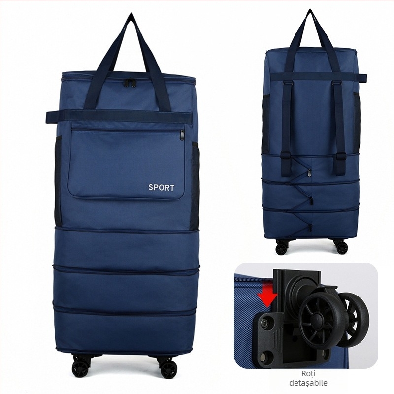 Geantă de voiaj pliabilă cu roți, mâner de transport și curea de umăr (Capacitate: 56–75 L; Material: pânză Oxford; Funcții: respirabilă, impermeabilă, foarte ușoară; Brand: Bohao; Gen: Unisex)