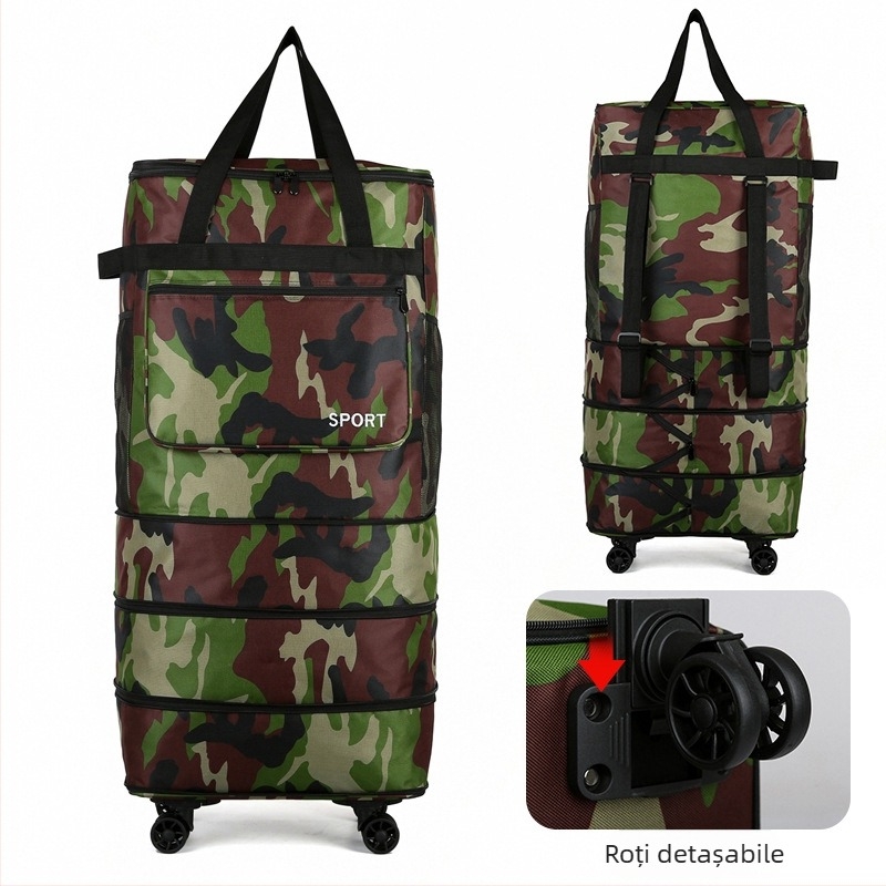 Geantă de voiaj pliabilă cu roți, mâner de transport și curea de umăr (Capacitate: 56–75 L; Material: pânză Oxford; Funcții: respirabilă, impermeabilă, foarte ușoară; Brand: Bohao; Gen: Unisex)