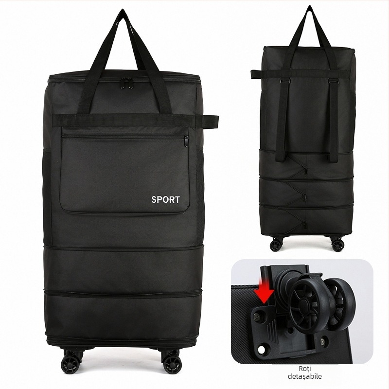 Geantă de voiaj pliabilă cu roți, mâner de transport și curea de umăr (Capacitate: 56–75 L; Material: pânză Oxford; Funcții: respirabilă, impermeabilă, foarte ușoară; Brand: Bohao; Gen: Unisex)