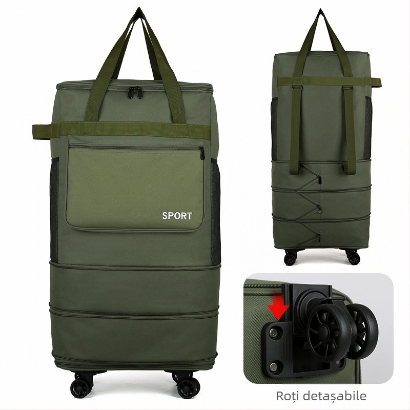 Geantă de voiaj pliabilă cu roți, mâner de transport și curea de umăr (Capacitate: 56–75 L; Material: pânză Oxford; Funcții: respirabilă, impermeabilă, foarte ușoară; Brand: Bohao; Gen: Unisex)