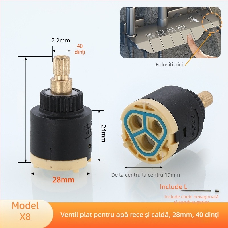 Cartuș de robinet pentru duș - ceramică/plastic, stil modern minimalist, operare prin învârte (ceramică/plastic; stil modern minimalist; operare prin învârte)