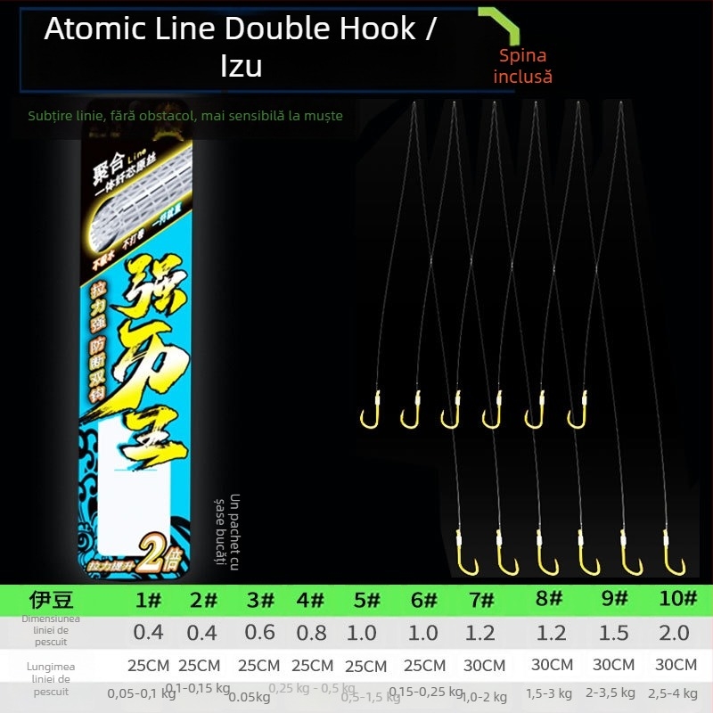 Billion War Lion cârlig de pescuit cu două cârlige, barbed, linie PE cu manșon auriu