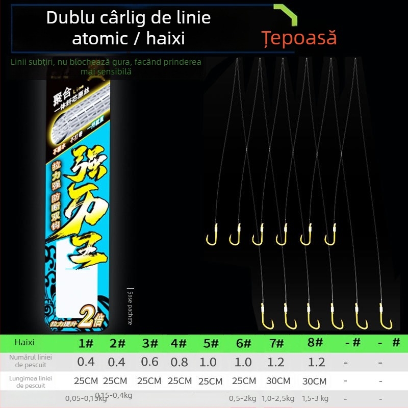 Billion War Lion cârlig de pescuit cu două cârlige, barbed, linie PE cu manșon auriu