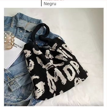 Geantă Tote – Stil casual de plajă, material din bumbac, formă ovală, deschidere deschisă, buzunare interioare pentru telefon și documente, căptușeală poliester