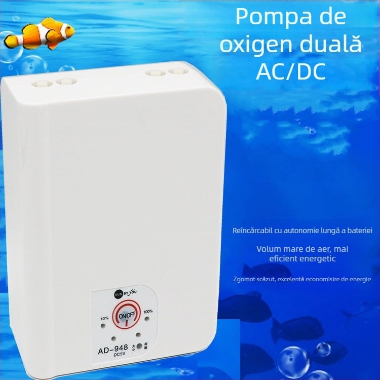 Spirit Companion pompă de oxigen pentru acvariu – ultra-quiet, portabilă, reîncărcabilă USB, alimentare DC, cu dublu scop