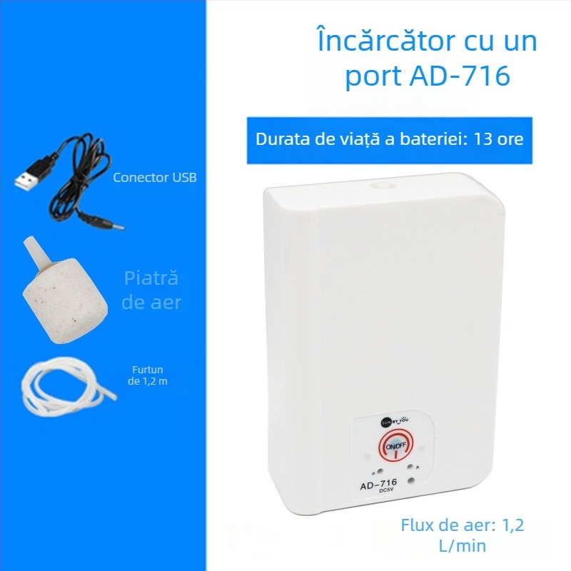 Spirit Companion pompă de oxigen pentru acvariu – ultra-quiet, portabilă, reîncărcabilă USB, alimentare DC, cu dublu scop