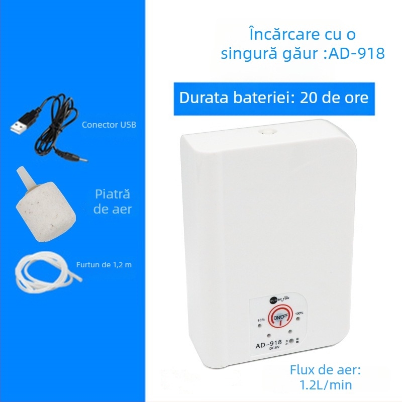 Spirit Companion pompă de oxigen pentru acvariu – ultra-quiet, portabilă, reîncărcabilă USB, alimentare DC, cu dublu scop