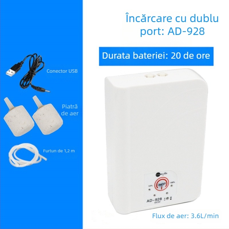 Spirit Companion pompă de oxigen pentru acvariu – ultra-quiet, portabilă, reîncărcabilă USB, alimentare DC, cu dublu scop