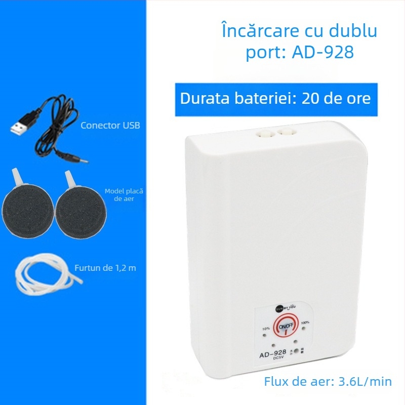 Spirit Companion pompă de oxigen pentru acvariu – ultra-quiet, portabilă, reîncărcabilă USB, alimentare DC, cu dublu scop