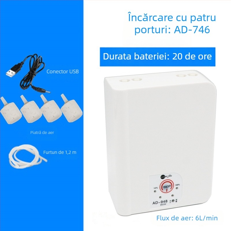 Spirit Companion pompă de oxigen pentru acvariu – ultra-quiet, portabilă, reîncărcabilă USB, alimentare DC, cu dublu scop