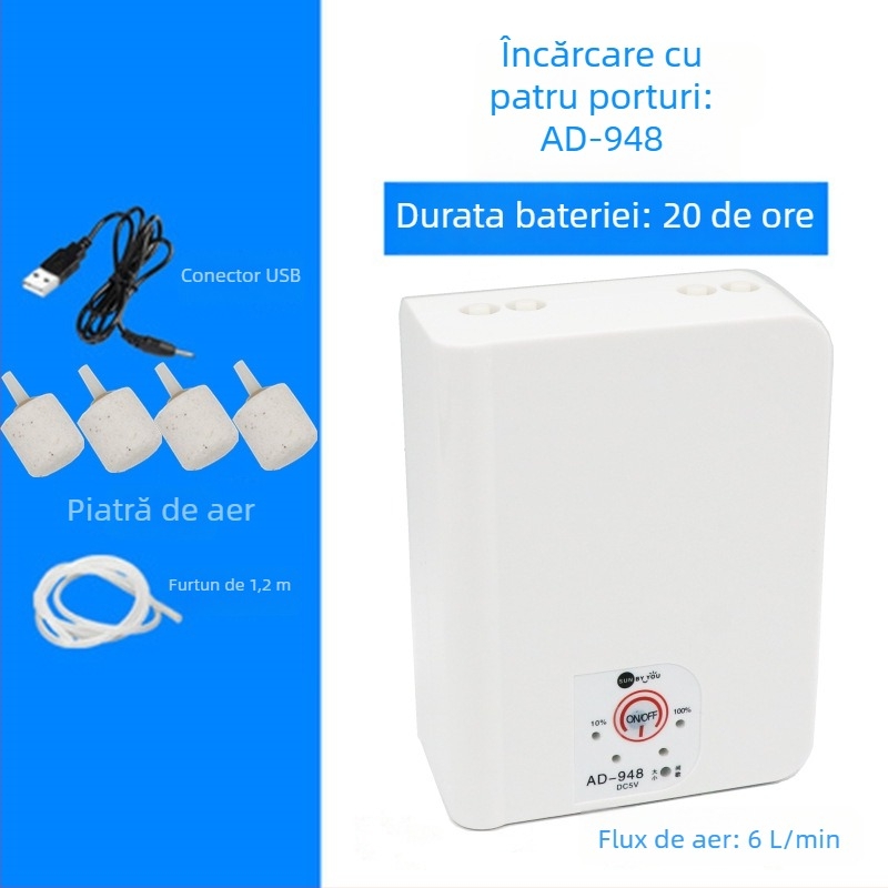 Spirit Companion pompă de oxigen pentru acvariu – ultra-quiet, portabilă, reîncărcabilă USB, alimentare DC, cu dublu scop