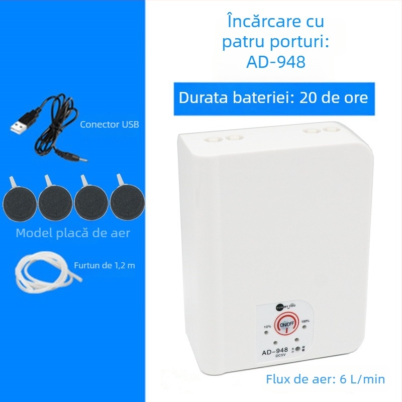 Spirit Companion pompă de oxigen pentru acvariu – ultra-quiet, portabilă, reîncărcabilă USB, alimentare DC, cu dublu scop