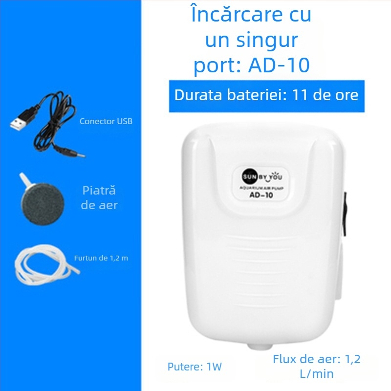 Spirit Companion pompă de oxigen pentru acvariu – ultra-quiet, portabilă, reîncărcabilă USB, alimentare DC, cu dublu scop