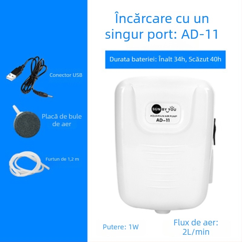 Spirit Companion pompă de oxigen pentru acvariu – ultra-quiet, portabilă, reîncărcabilă USB, alimentare DC, cu dublu scop