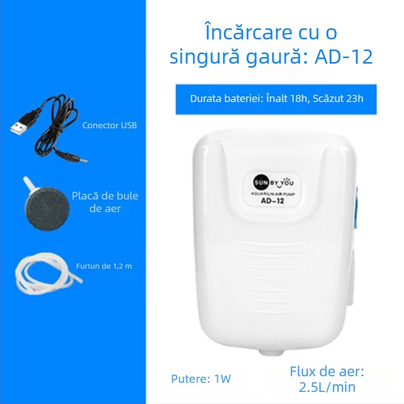Spirit Companion pompă de oxigen pentru acvariu – ultra-quiet, portabilă, reîncărcabilă USB, alimentare DC, cu dublu scop