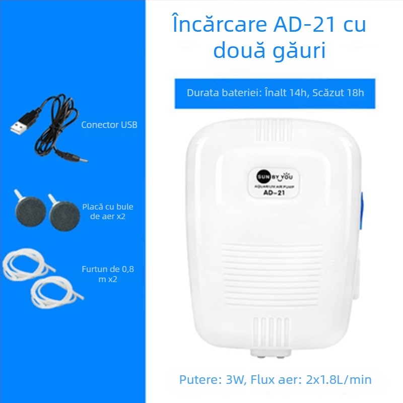 Spirit Companion pompă de oxigen pentru acvariu – ultra-quiet, portabilă, reîncărcabilă USB, alimentare DC, cu dublu scop