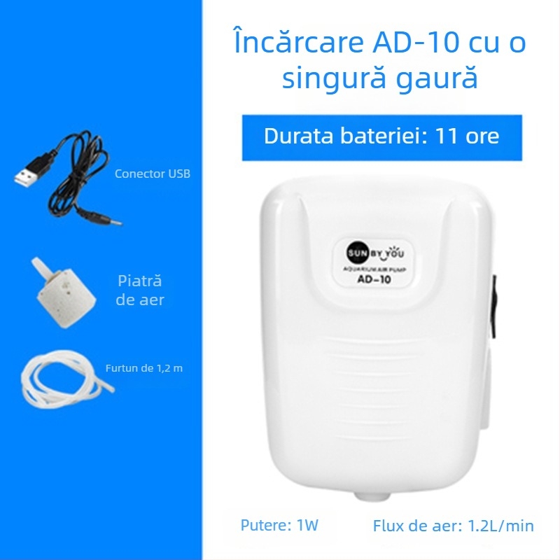 Spirit Companion pompă de oxigen pentru acvariu – ultra-quiet, portabilă, reîncărcabilă USB, alimentare DC, cu dublu scop