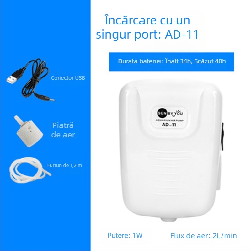 Spirit Companion pompă de oxigen pentru acvariu – ultra-quiet, portabilă, reîncărcabilă USB, alimentare DC, cu dublu scop