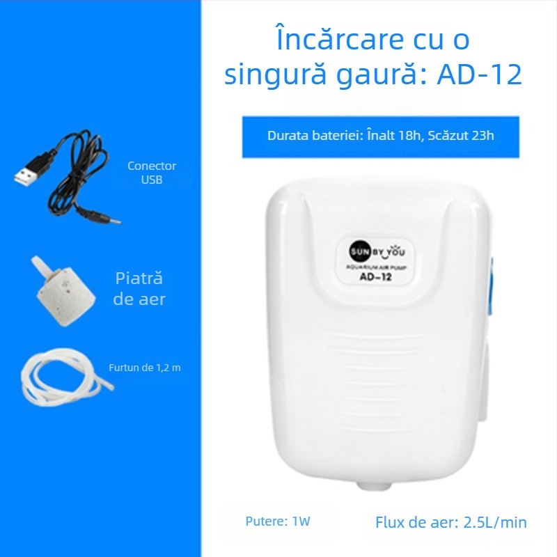 Spirit Companion pompă de oxigen pentru acvariu – ultra-quiet, portabilă, reîncărcabilă USB, alimentare DC, cu dublu scop