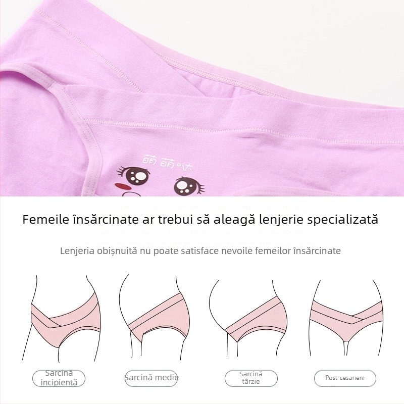 Chiloți de maternitate - bumbac 95%+, talie joasă pentru sprijinul burții, respirabili, pentru sarcină mijlocie-târzie și postpartum