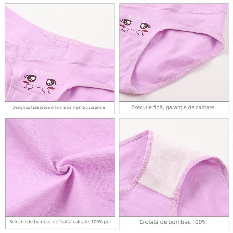 Chiloți de maternitate - bumbac 95%+, talie joasă pentru sprijinul burții, respirabili, pentru sarcină mijlocie-târzie și postpartum