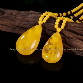 Colier lung pentru pulover, unisex, cu pandantiv lacrimă, lanț cu mărgele, model pătrățos, lungime 21–50 cm