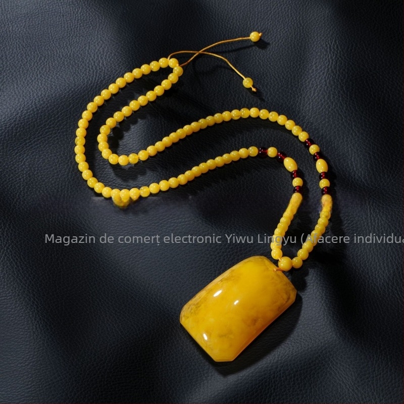 Colier lung pentru pulover, unisex, cu pandantiv lacrimă, lanț cu mărgele, model pătrățos, lungime 21–50 cm