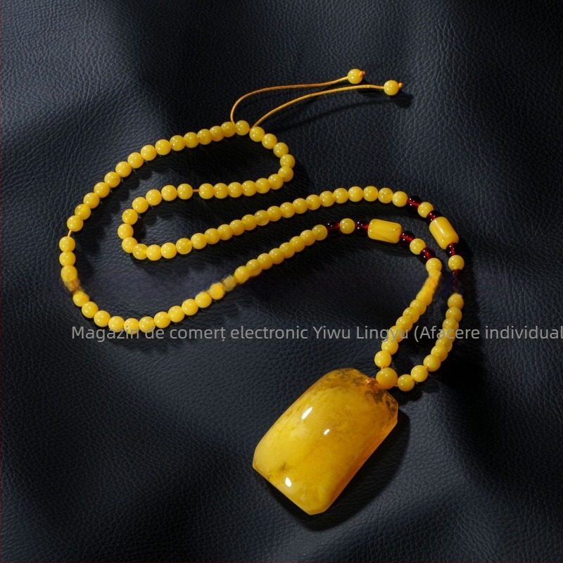 Colier lung pentru pulover, unisex, cu pandantiv lacrimă, lanț cu mărgele, model pătrățos, lungime 21–50 cm