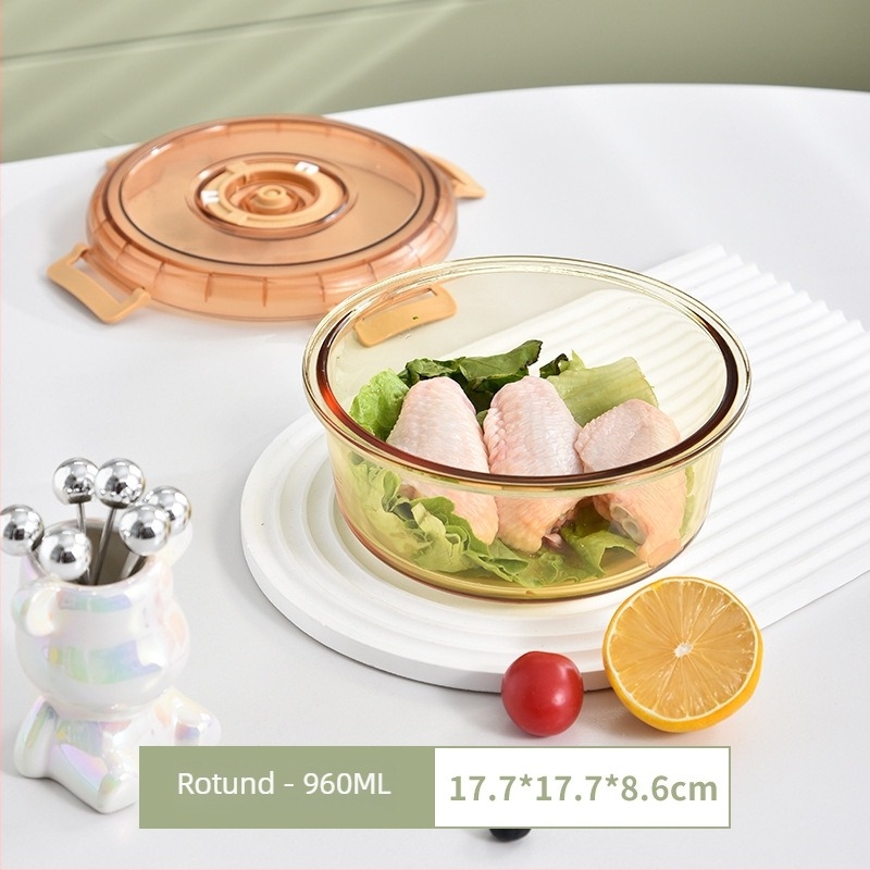 Cutie pentru prânz din sticlă cu două compartimente, sticlă alimentară, păstrarea prospețimii, compatibilă cu cuptorul cu microunde